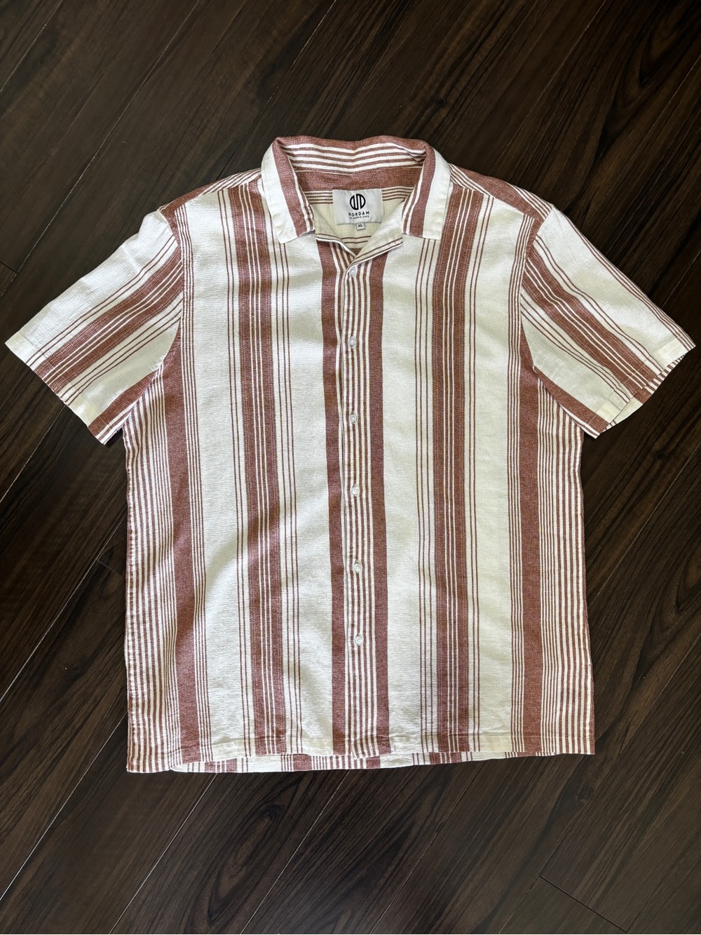 Men's Short-Sleeve Button-Down Stripe Shirt - Rust & White